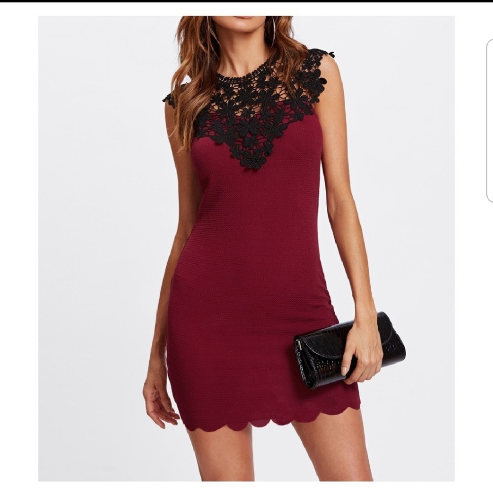 NWT Red Dress with Black Lace Bodycon Dress Medium